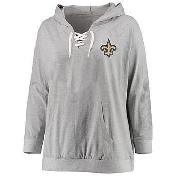 Women's Fanatics Heather Gray New Orleans Saints Plus Size Lace-up Pullover Hoodie