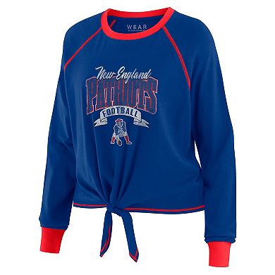 Women's WEAR by Erin Andrews Royal/Red New England Patriots Plus Size Tie-Front Long Sleeve Top