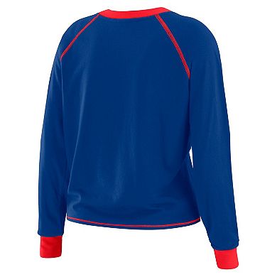 Women's WEAR by Erin Andrews Royal/Red New England Patriots Plus Size Tie-Front Long Sleeve Top