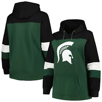 Women's Green Michigan State Spartans Plus Size Color-Block Pullover Hoodie