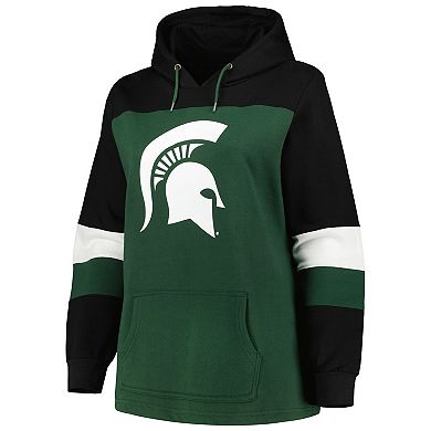 Women's Green Michigan State Spartans Plus Size Color-Block Pullover Hoodie