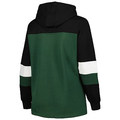Women's Green Michigan State Spartans Plus Size Color-Block Pullover Hoodie