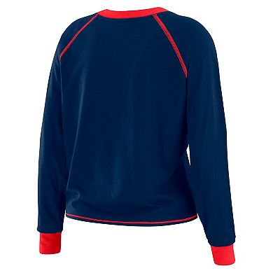 Women's WEAR by Erin Andrews Navy/Red New York Giants Tie-Front Long Sleeve Top