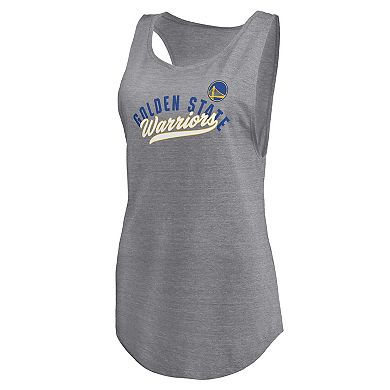 Women's Fanatics Heathered Gray Golden State Warriors Quality Time Open Scoop Neck Tri-Blend Tank Top
