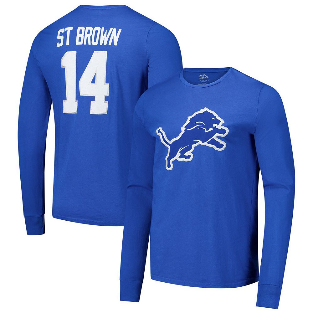 Men's Majestic Threads Amon-Ra St. Brown Blue Detroit Lions Name ...