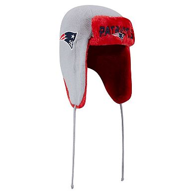 Men's New Era Gray New England Patriots Helmet Head Trapper Knit Hat