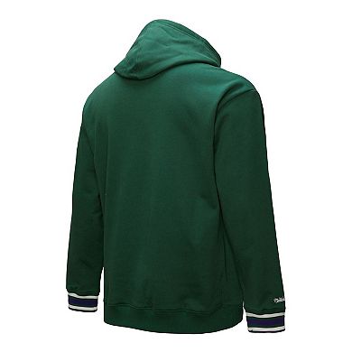 Men's Mitchell & Ness Hunter Green Milwaukee Bucks Hardwood Classics Chainstitch Vintage Heavyweight Pullover Hoodie