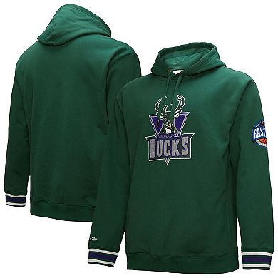 Men's Mitchell & Ness Hunter Green Milwaukee Bucks Hardwood Classics Chainstitch Vintage Heavyweight Pullover Hoodie