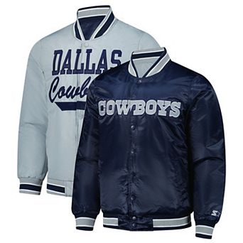 Men's Starter Navy/Gray Dallas Cowboys Closer Reversible Satin Full-Snap Jacket