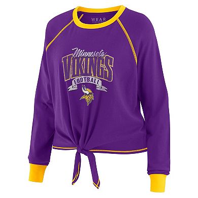 Women's WEAR by Erin Andrews Purple/Yellow Minnesota Vikings Plus Size Tie-Front Long Sleeve Top