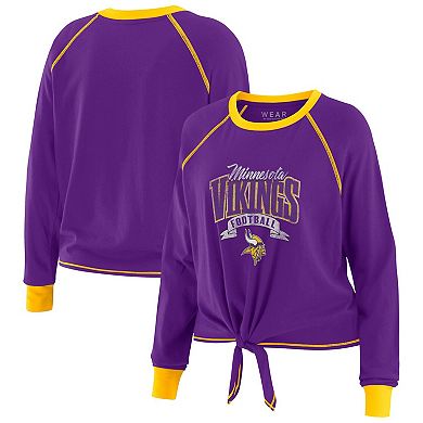 Women's WEAR by Erin Andrews Purple/Yellow Minnesota Vikings Plus Size Tie-Front Long Sleeve Top