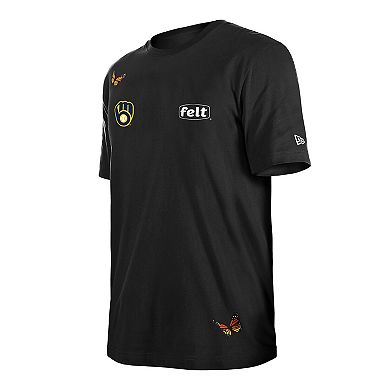 Men's New Era x Felt Black Milwaukee Brewers T-Shirt