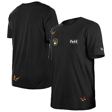 Men's New Era x Felt Black Milwaukee Brewers T-Shirt
