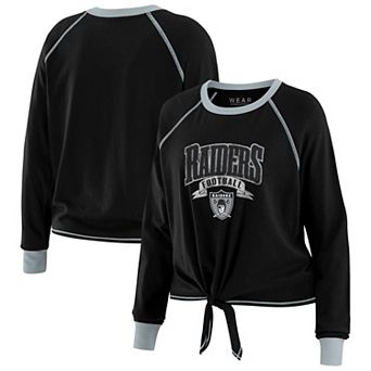 Women's WEAR by Erin Andrews Black/Gray Las Vegas Raiders Plus Size Tie-Front Long Sleeve Top