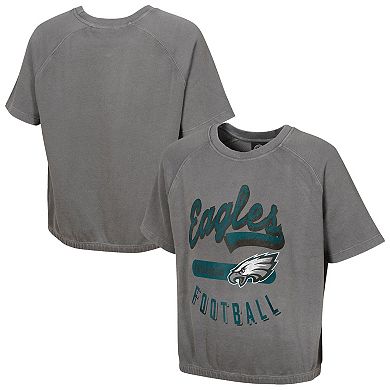 Women's Gray Philadelphia Eagles Mineral Wash Short Sleeve Top