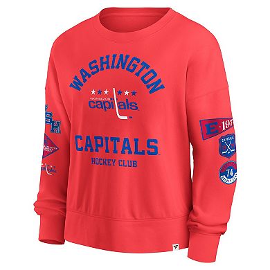 Women's Fanatics Red Washington Capitals Oversized Vintage Go Team Pullover Sweatshirt