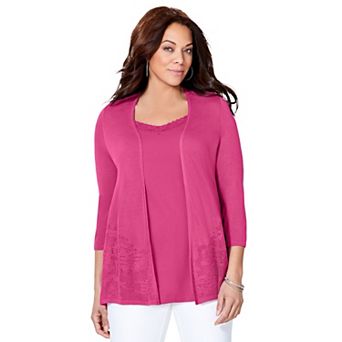 Catherines Women's Plus Size Embroidered Lace Cardigan