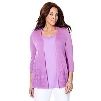 Catherines Women's Plus Size Embroidered Lace Cardigan