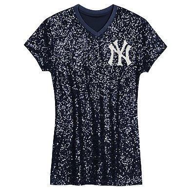 Girls Youth Navy New York Yankees Sequin V-Neck Dress