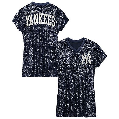 Girls Youth Navy New York Yankees Sequin V-Neck Dress