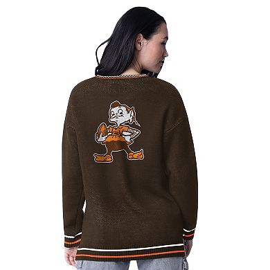 Women's Starter Brown Cleveland Browns Oversized On the Ball Intarsia Knit Pullover Sweater