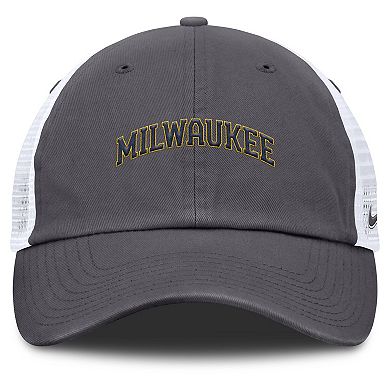 Men's Nike Gray Milwaukee Brewers Wordmark Club Adjustable Trucker Hat