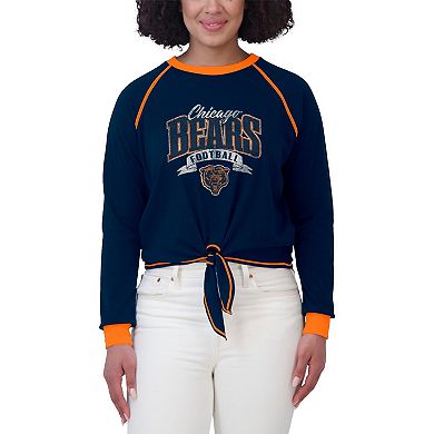 Women's WEAR by Erin Andrews Navy/Orange Chicago Bears Tie-Front Long Sleeve Top