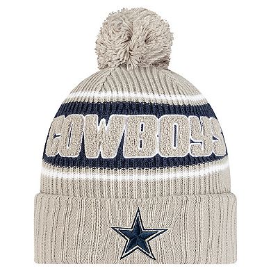 Men's New Era Gray Dallas Cowboys 2024 Sideline Sport Cuffed Knit Hat with Pom