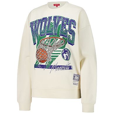 Women's Mitchell & Ness Cream Minnesota Timberwolves Brush Bucket Pullover Sweatshirt