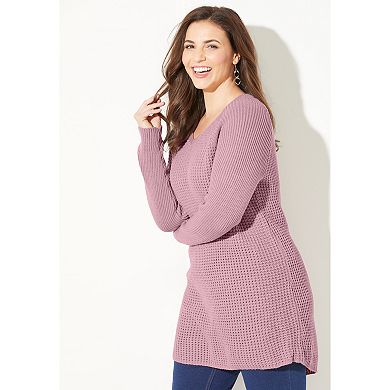 Catherines Women's Plus Size Daydream Waffle Knit Pullover