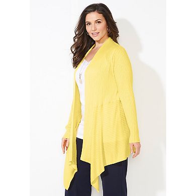 Catherines Women's Plus Size Mixed Rib Drape Cardigan