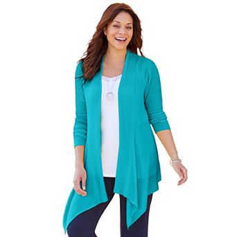 Catherines Women's Plus Size Mixed Rib Drape Cardigan