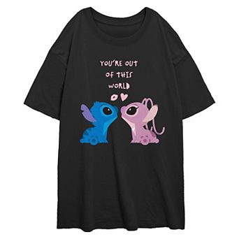 Disney's Lilo & Stitch And Angel You're Out Of This World Juniors' Oversized Graphic Tee