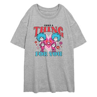 Juniors' Dr. Seuss Thing 1 And Thing 2 I Have A Thing For You Oversized Graphic Tee