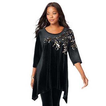 Roaman's Women's Plus Size Velour Hanky Hem Tunic