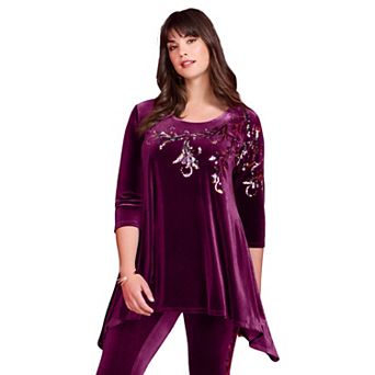 Roaman's Women's Plus Size Velour Hanky Hem Tunic