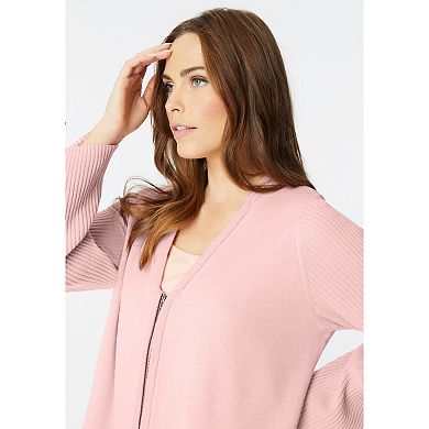 Roaman's Women's Plus Size Faux Fur Collar Cardigan Sweater.