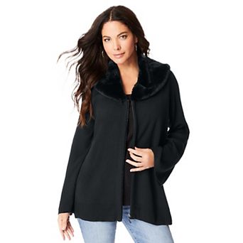 Roaman's Women's Plus Size Faux Fur Collar Cardigan Sweater.