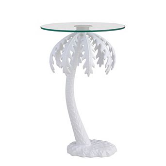 Vince Mid-Century Vintage Glass Top Metal Palm Tree End Table