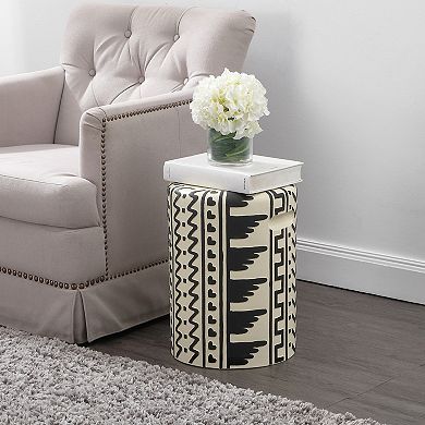 Yoli MidCentury Modern Geometric Drum Garden Stool
