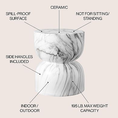 Zakhai Contemporary Modern Marble Glaze Drum Indoor/Outdoor Garden Stool