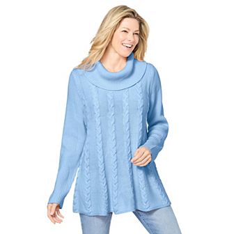 Woman Within Plus Size Cowl Neck Cable Knit Swing Sweater