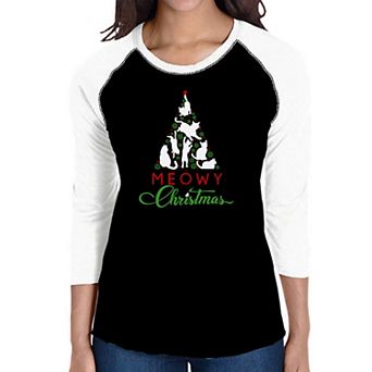 Meowy Christmas Tree - Women's Raglan Word Art T-shirt