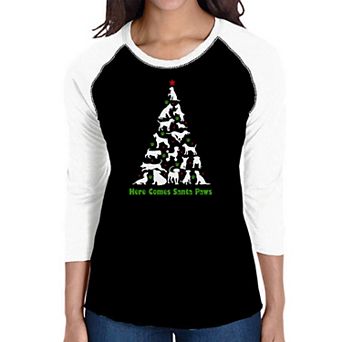 Here Comes Santa Paws - Women's Raglan Word Art T-shirt