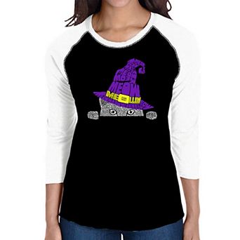 Peeking Witch Cat - Women's Raglan Word Art T-shirt