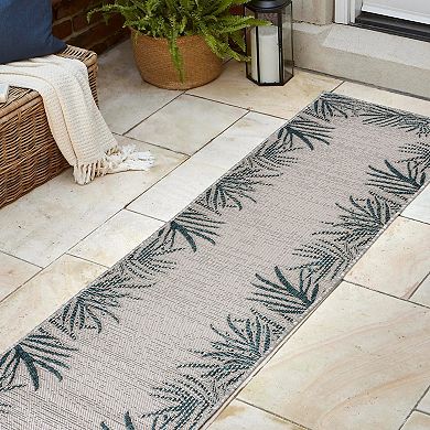 Isla Coastal Cottage Palm Frond Border Indoor/outdoor Area Rug