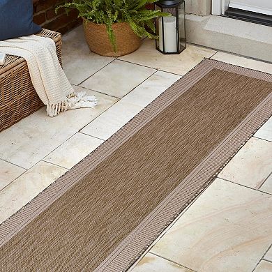 Lido Traditional Casual Pinstripe Border Indoor/outdoor Runner Rug