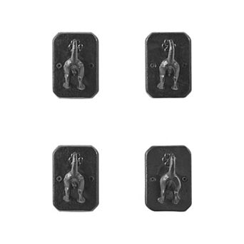 4 pc Black Cast Iron Dog Tail Wagging Decorative Wall Sculpture Figure Utility Hook Set