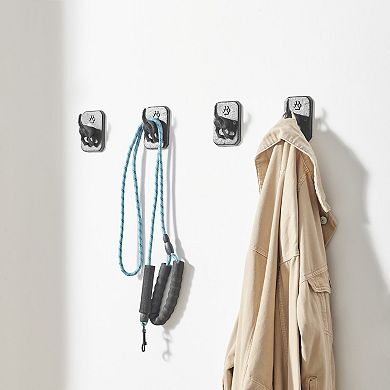 4 Piece Black Cast Iron Dog Tail Wagging Decorative Wall Sculpture Figure Utility Hook Set