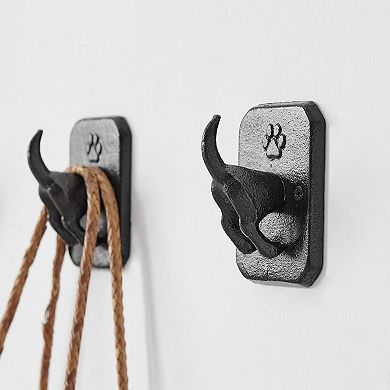 4 Piece Black Cast Iron Dog Tail Wagging Decorative Wall Sculpture Figure Utility Hook Set